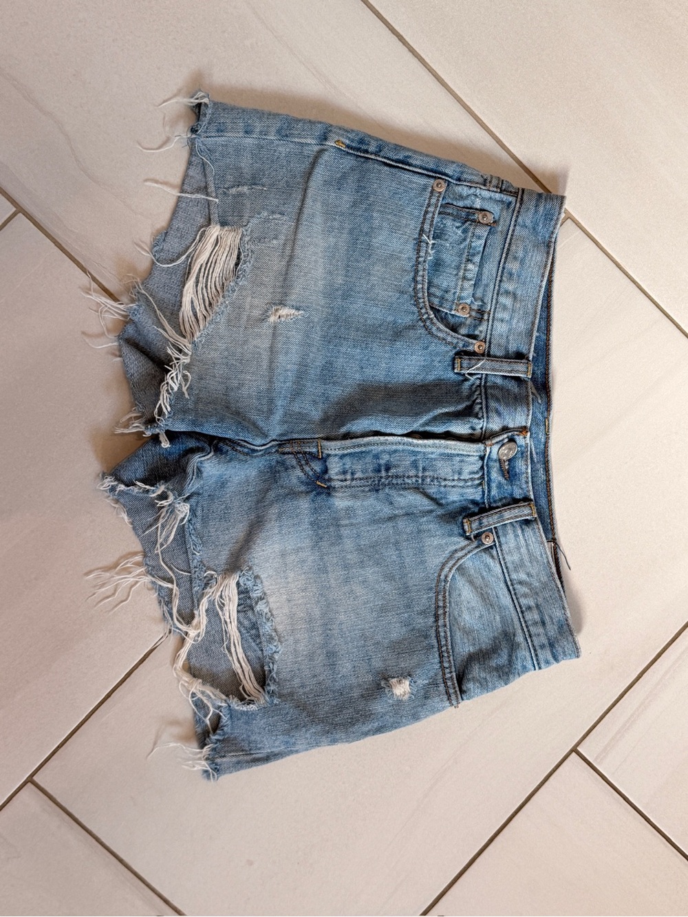 We The Free Light Blue Distressed Denim Cutoff Shorts